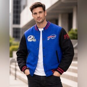 Buffalo Bills Varsity Jacket Ultra Game Mens Blue Red NFL Size Medium NWT